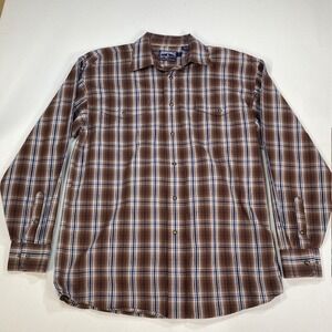 PANHANDLE SLIM Mens Brown Blue Plaid Long Sleeve Pearl‎ Snap Up Shirt M